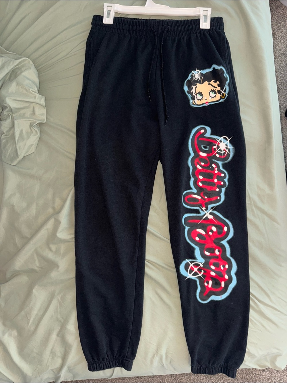 Betty Boop Black Joggers with Red & Blue Graphic